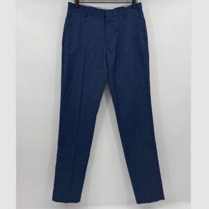 H&M Pants Men 30R Blue Slim Fit Dress Trousers Flat Front Slash Pockets Office